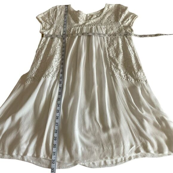 Peach Love Dress Mini Round Neck Lace Floral White Crinkle Fabric Lined Medium - Picture 5 of 10